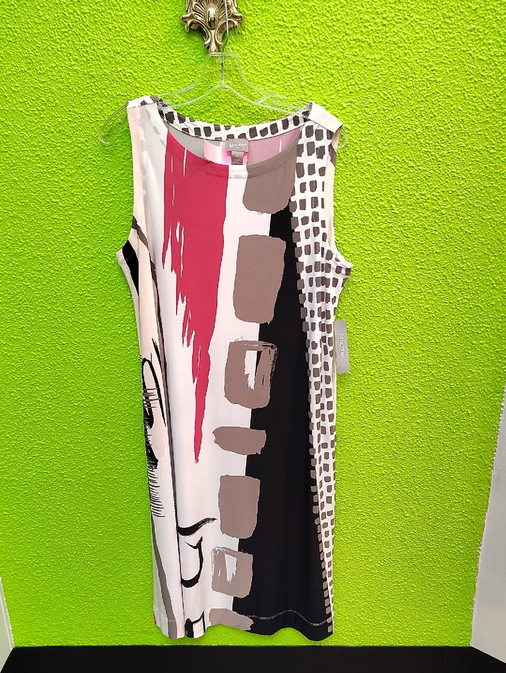 Chico's Sleeveless Abstract Block Print Dress - Pink, Black, White, Taupe